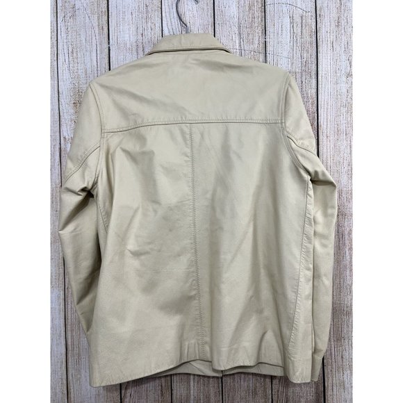 Vintage 90s Y2K Gap Leather Jacket Women Sz Small Cream Beige Button Front - Picture 5 of 9